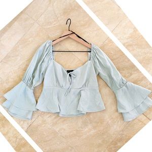 NEW Forever 21 Tiered Trumpet Sleeve Self-Tie Top